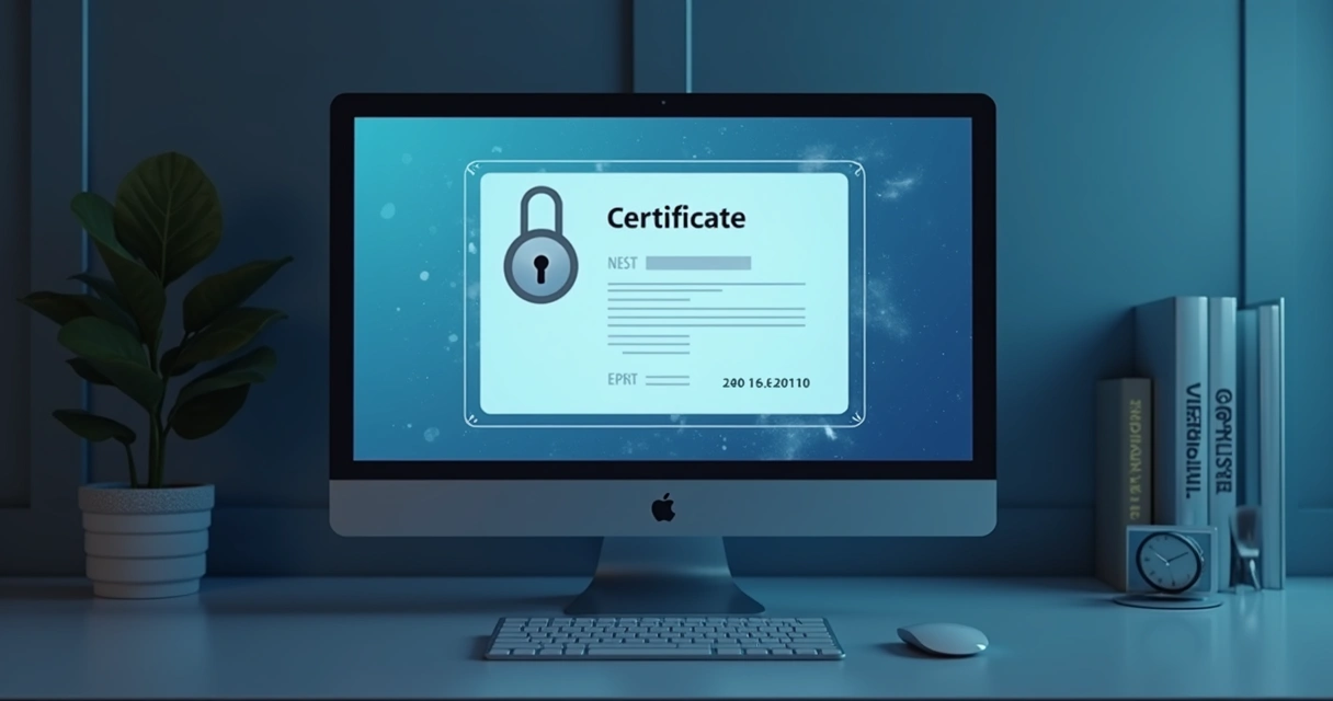 Certificado digital com selo de segurança e fundo moderno 