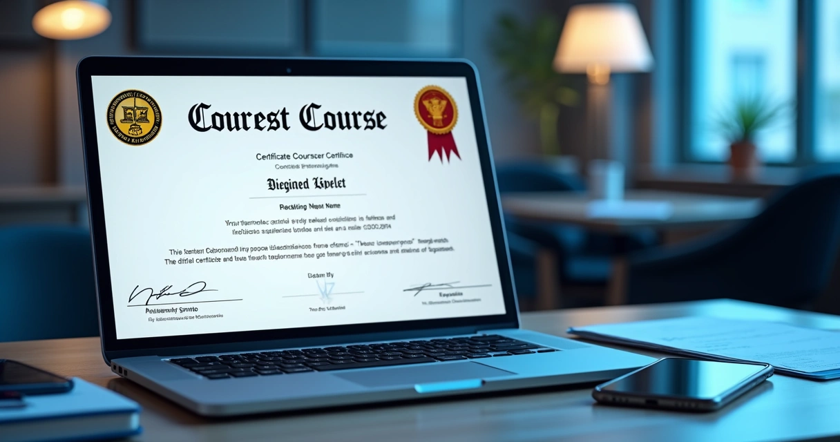 Certificado digital de curso sendo exibido em tela de notebook