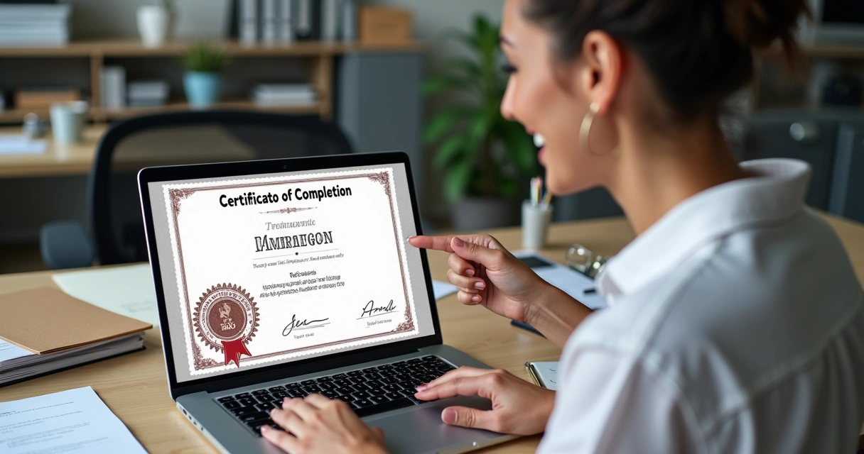 Certificado digital de conclusão de treinamento exibido em tela de computador 