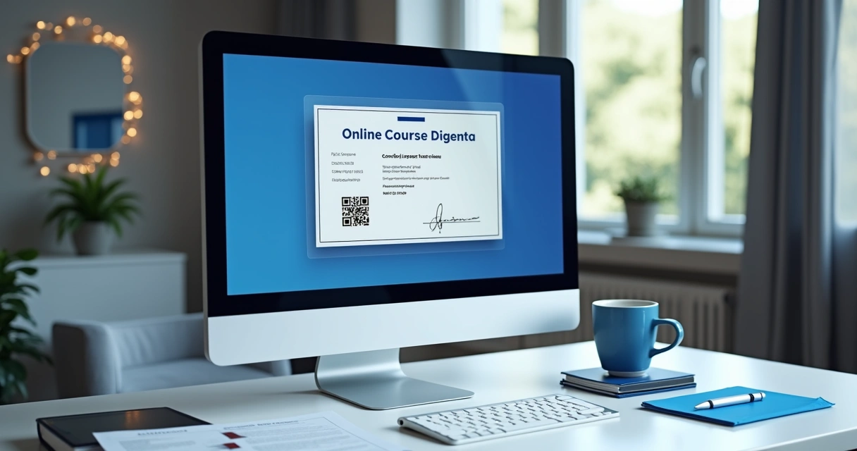 Tela de computador mostra certificado digital de treinamento EAD 
