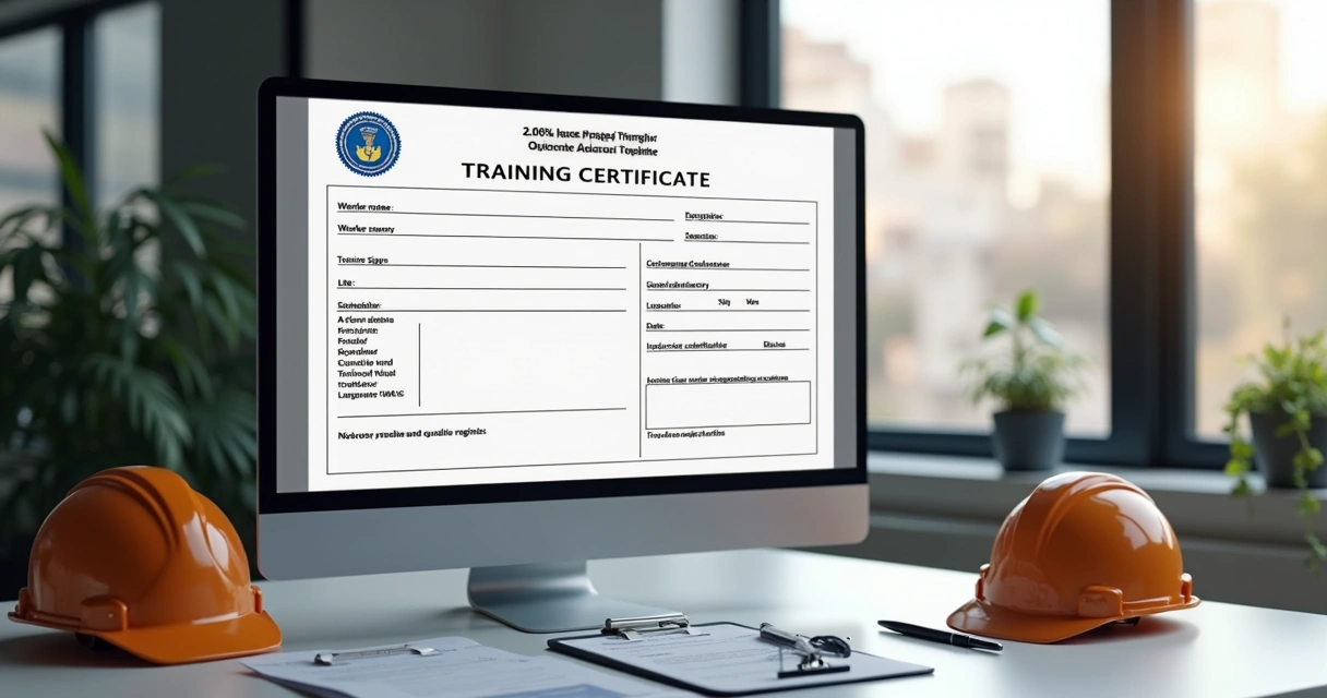 Certificado de treinamento com campos obrigatórios de NR em tela