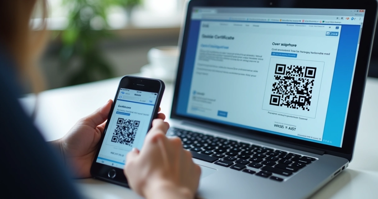 Certificado digital EAD com QR Code em tela de notebook 