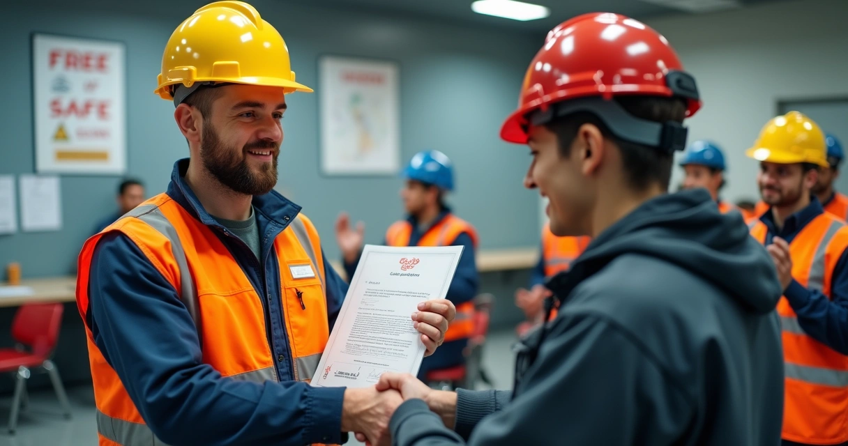Profissional recebendo certificado após treinamento de segurança 