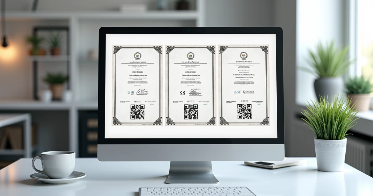 Certificados digitais com QR Code em tela de computador 