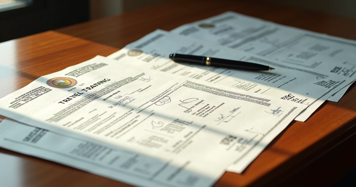 Certificados de treinamento NR-12 assinados em mesa de escritório