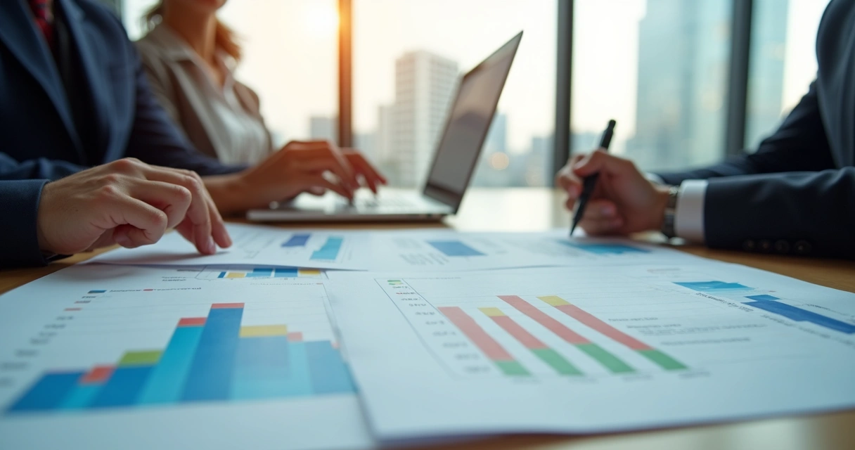 Mesa de negociações com documentos, gráficos e contrato de CRI 
