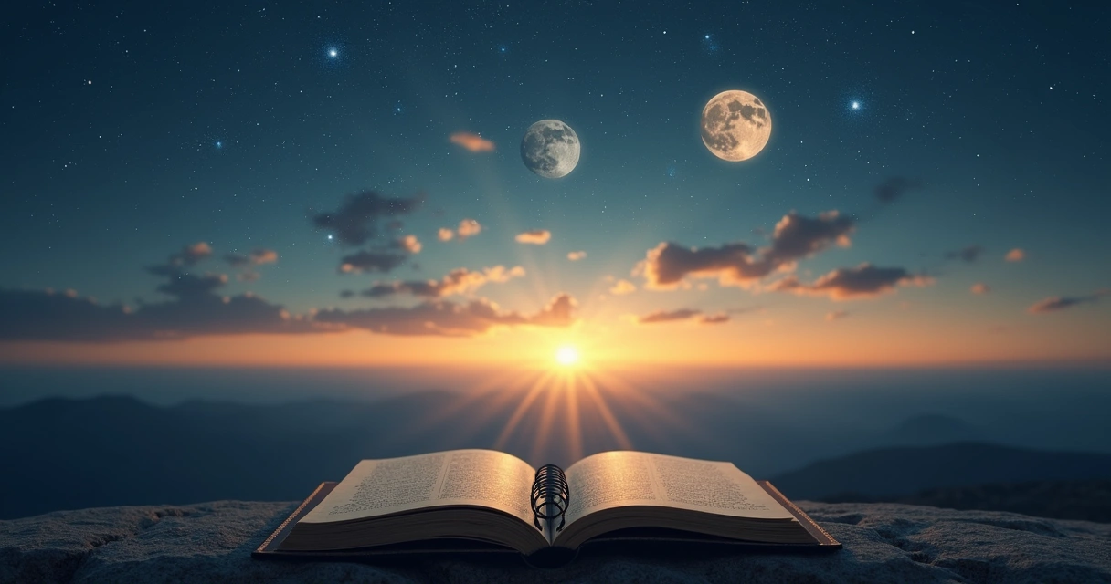 Céu com símbolos do Sol e da Lua em observação 
