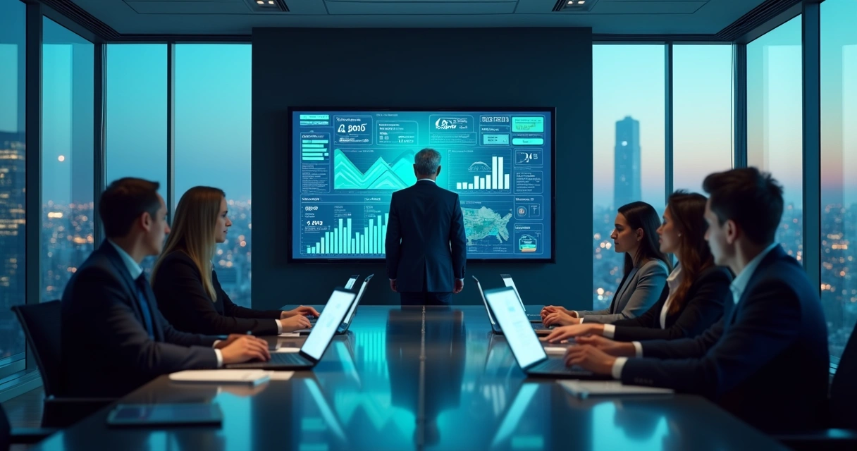 CFO analisando métricas de tecnologia em painel digital 