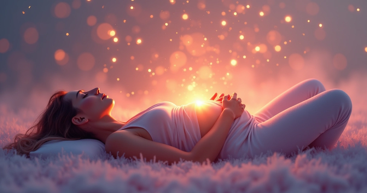 Ilustração de chakras alinhados no corpo de mulher deitada