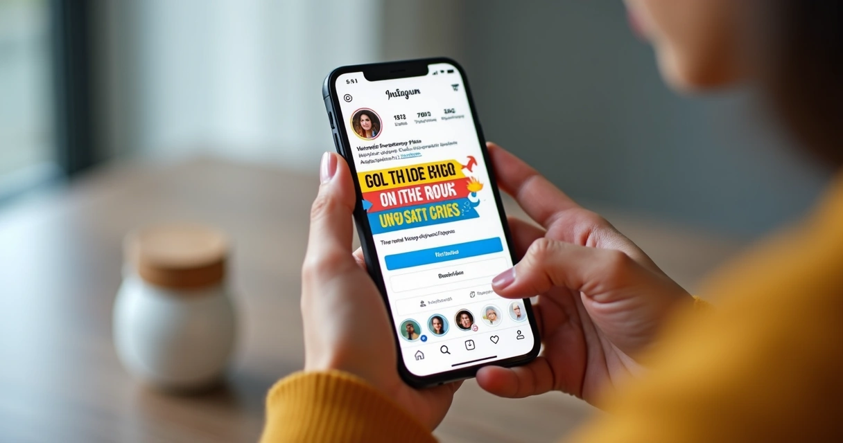Tela de Instagram com perfil destacando chamada para ação ao centro 