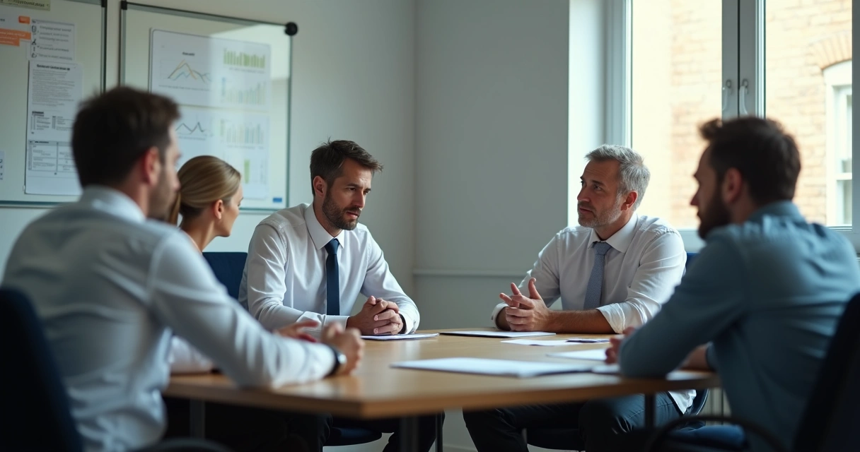 Team meeting with one person looking away, showing resistance to discussion