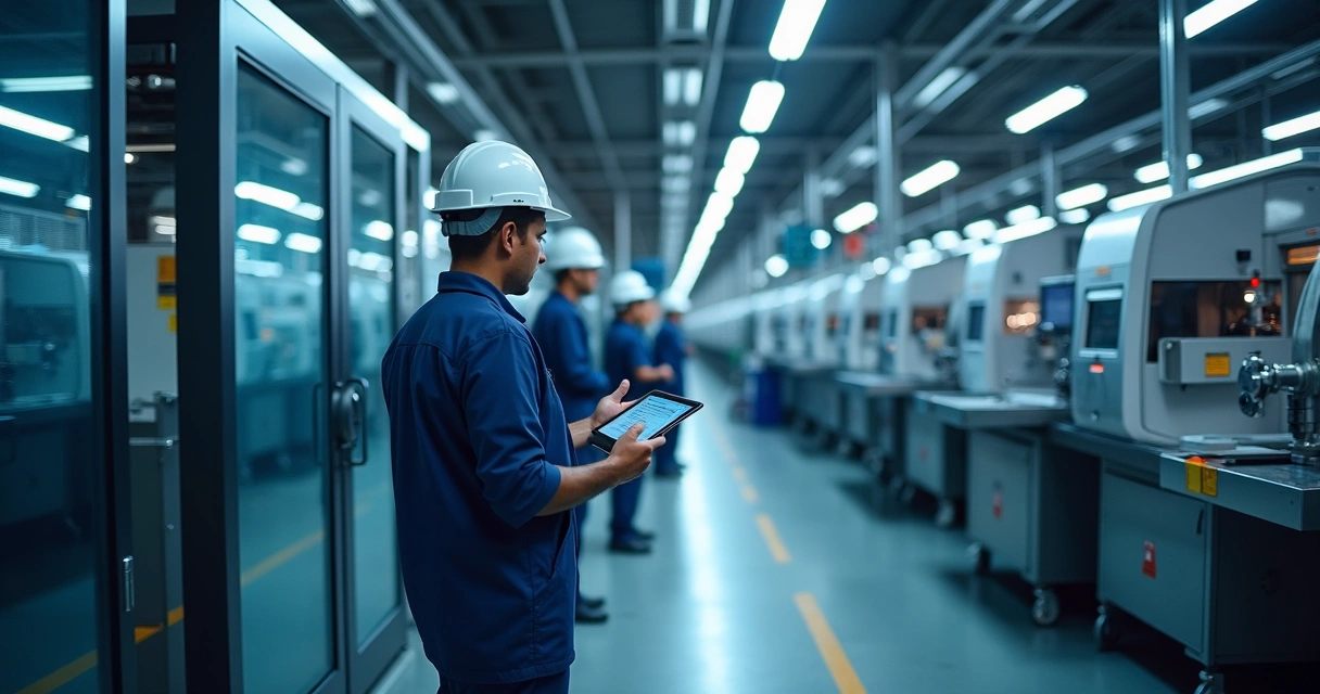 Linha de produção com automação industrial em fábrica moderna