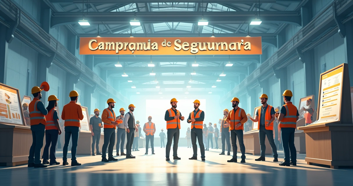 Campanha de segurança animando equipe no chão de fábrica 