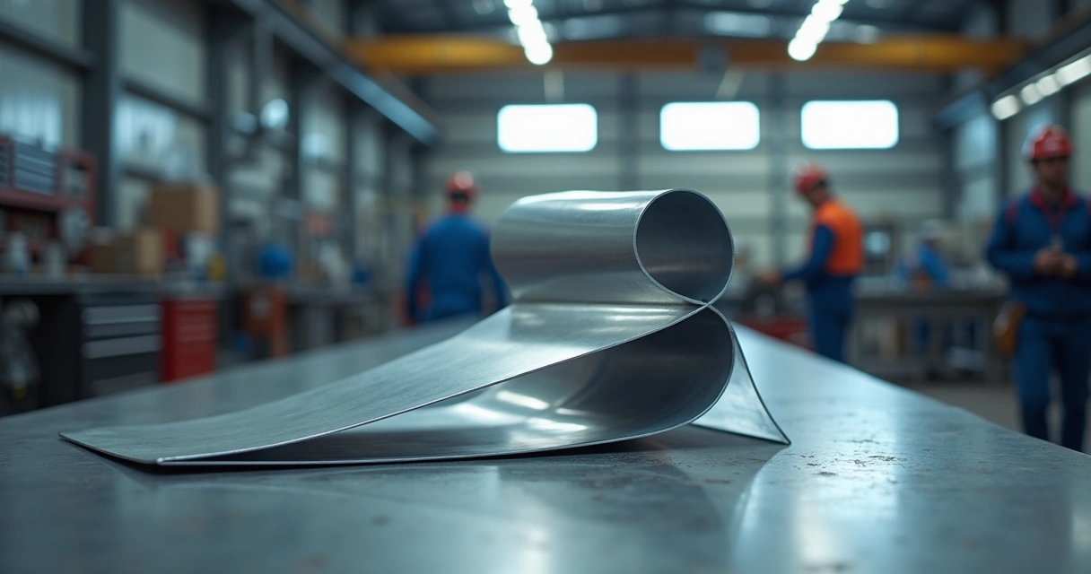 Chapa metálica dobrada com precisão em bancada de fábrica 