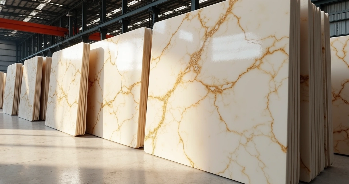 Chapas de mármore Taj Mahal organizadas em depósito 