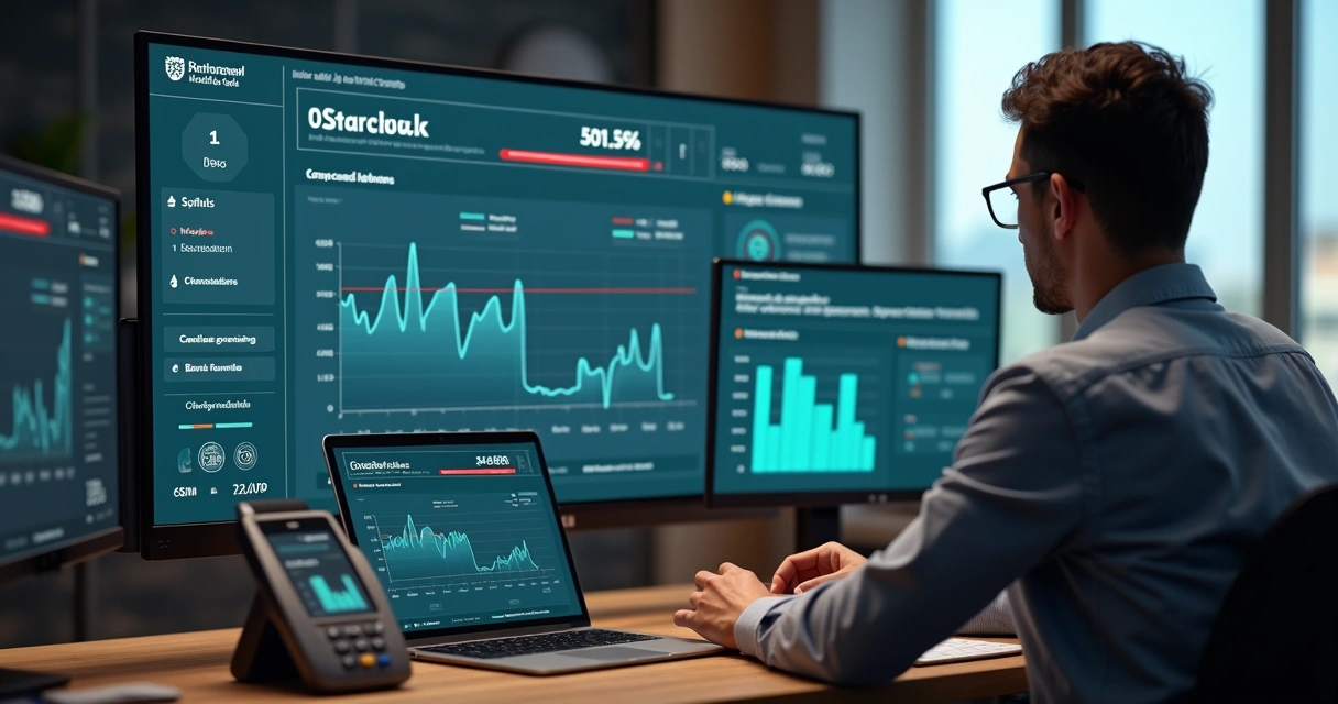 Empresário analisando chargeback em transação de cartão de crédito no computador 