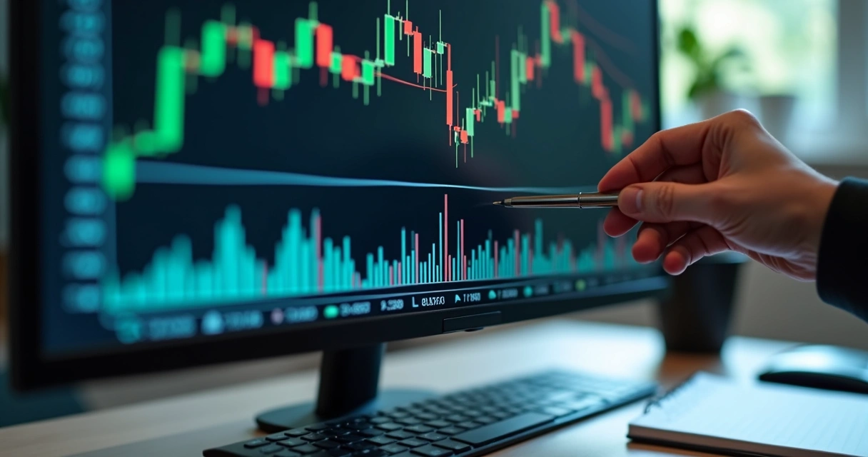 Monitor with chart patterns and technical indicators 