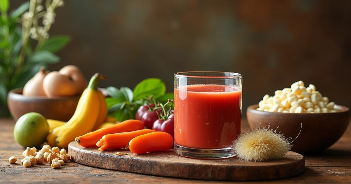Chás e receitas naturais dispostos em uma mesa de madeira 