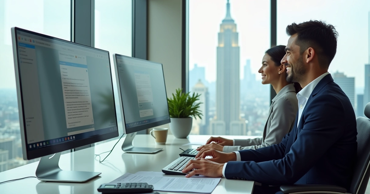 Pessoa atendendo clientes pelo chat em escritório de contabilidade moderno