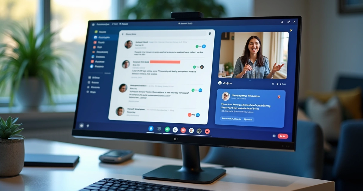 Chat, enquete e vídeo em tela de webinar 