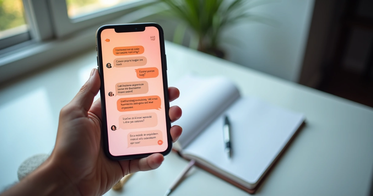 Tela de celular com mensagens automáticas humanizadas em aplicativo de chat 