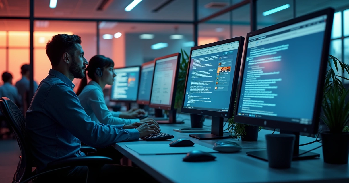 Colaboradores conversando em chat interno na tela do computador