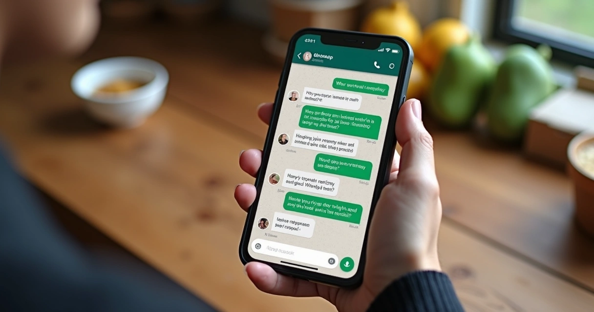 Cola de chat de WhatsApp de una tienda local mostrando mensajes rápidos y cordiales a clientes