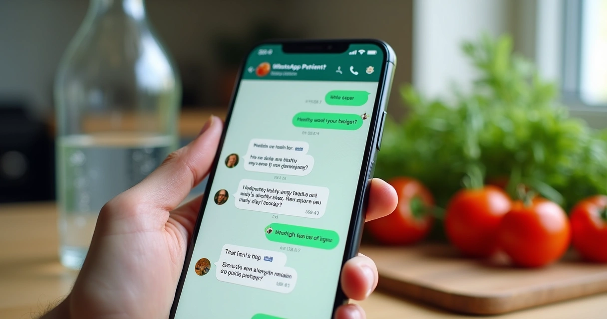 Conversa de WhatsApp simulada entre paciente e agente de IA sobre alimentação saudável