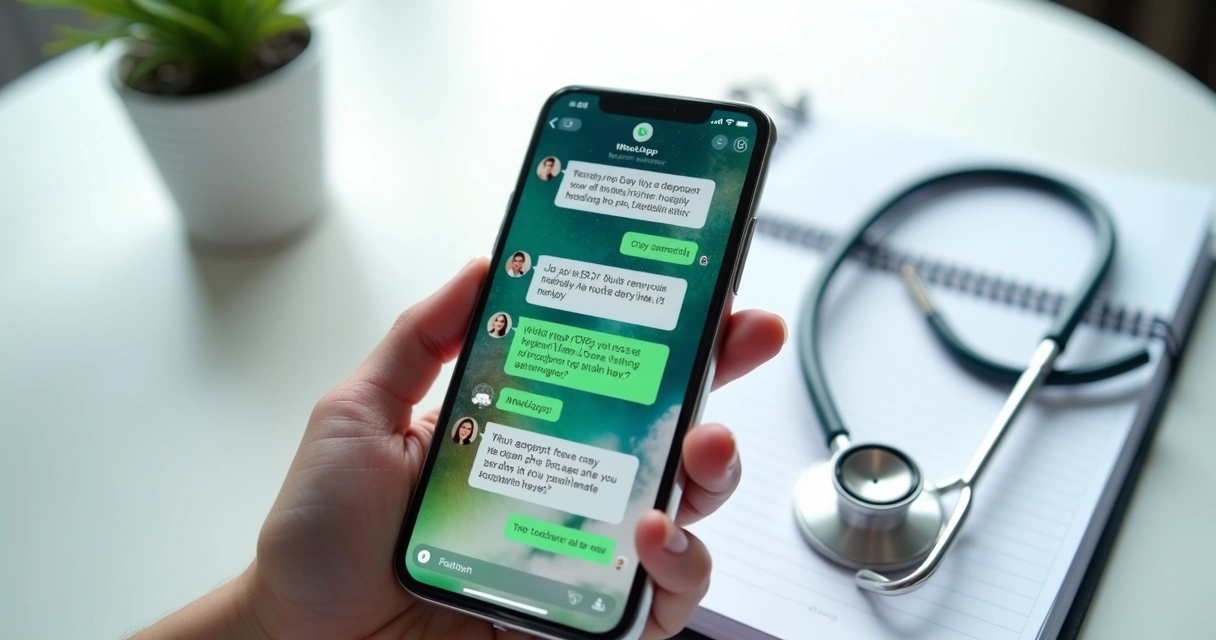 Chatbot no celular realizando agendamento para clínica