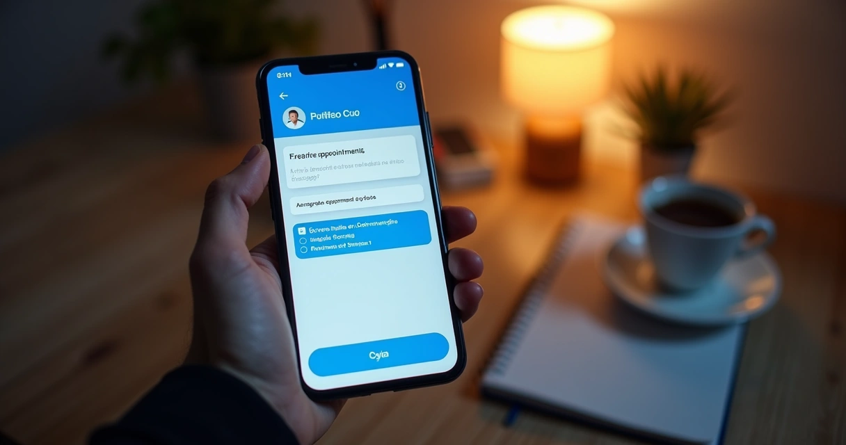 Tela de chatbot em celular durante agendamento noturno 