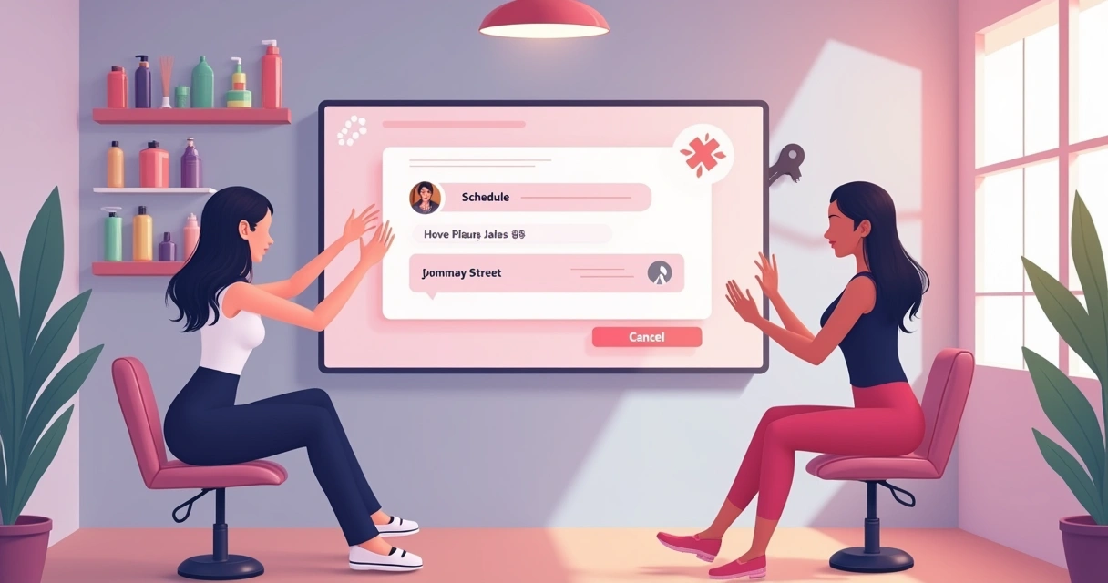 Interface do chatbot em um salão de beleza moderno, destacando a facilidade de agendamentos.