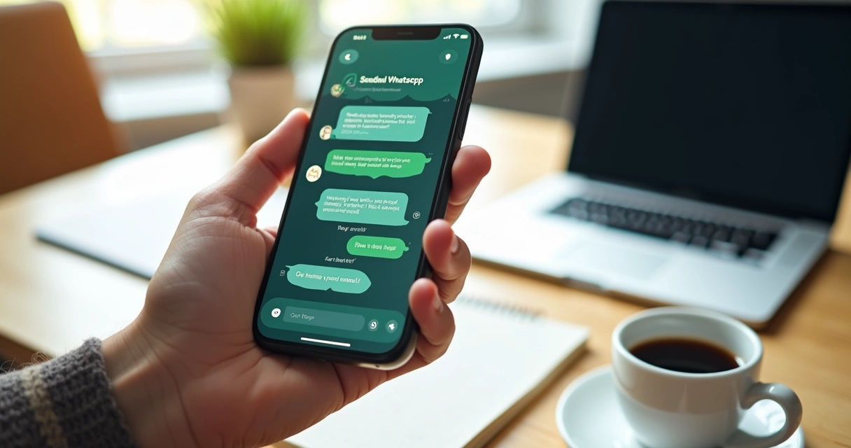 Tela de smartphone mostrando conversa no WhatsApp com chatbot e atendimento humano em ação 