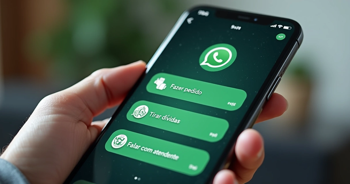 Chatbot aparecendo em tela de celular com opções de atendimento