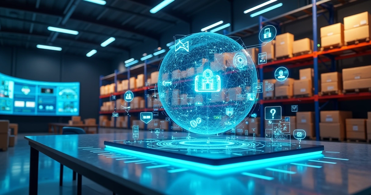 Chatbot analisando previsões de demanda em loja virtual cheia de produtos 