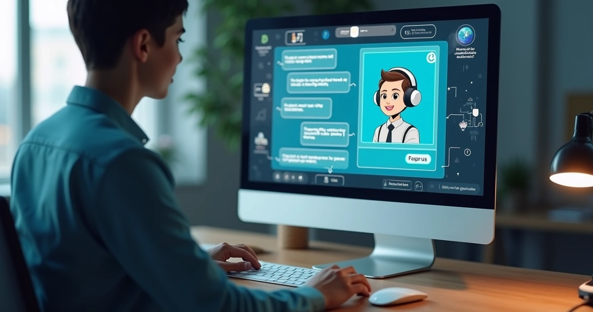 Chatbot digital atendendo lead em tela de computador.
