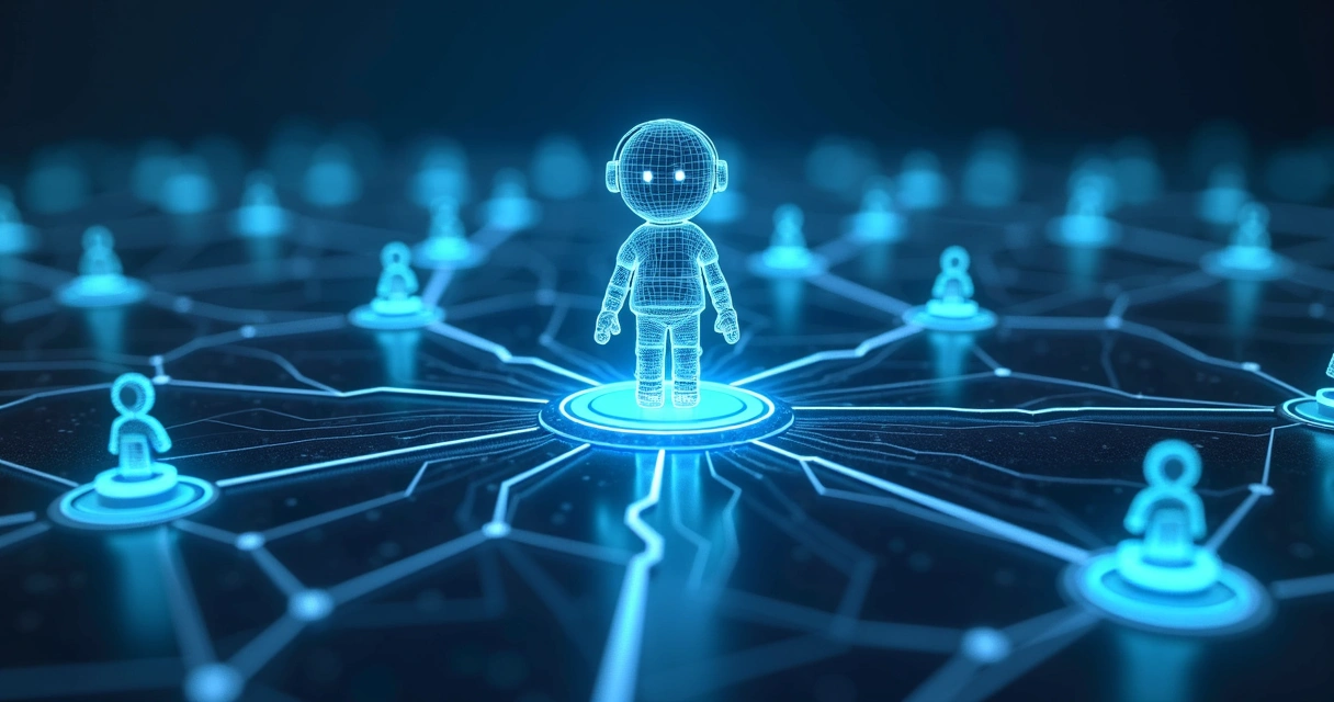 Representação visual de chatbot conversando com vários clientes em canais digitais.