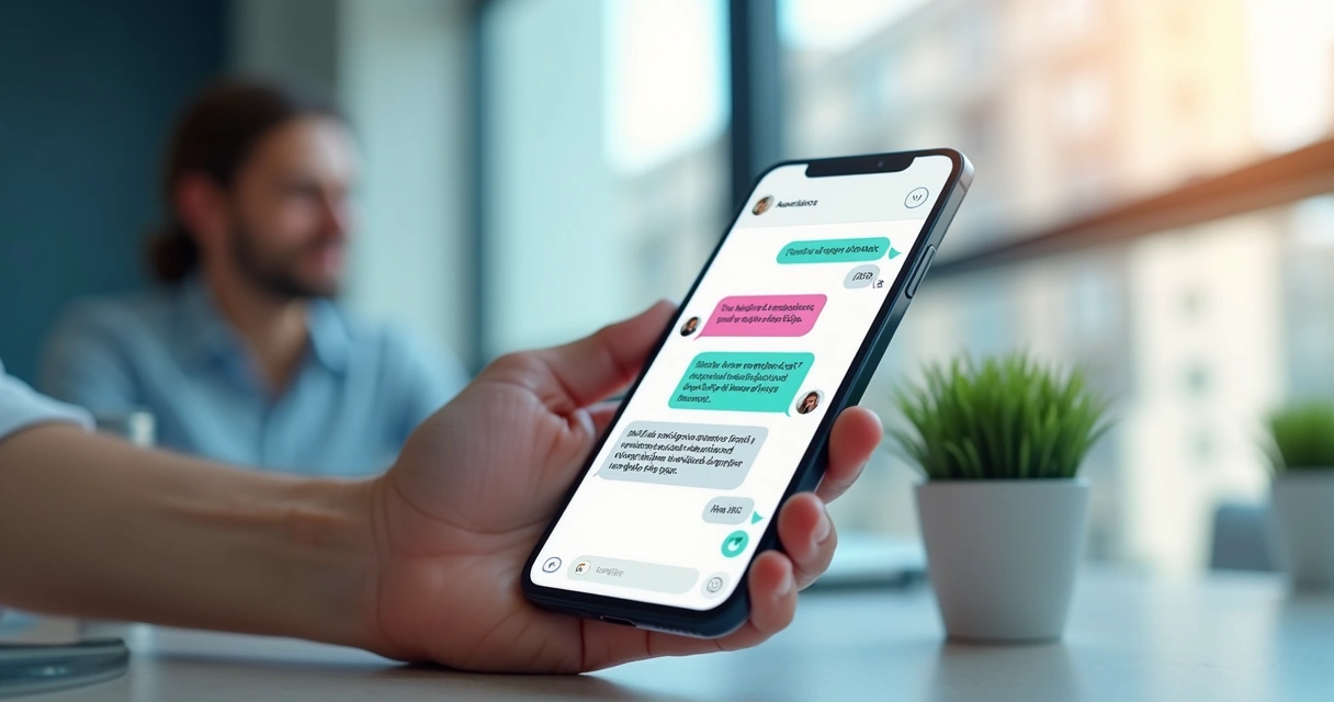 Chatbot amigável respondendo cliente em tela de smartphone 