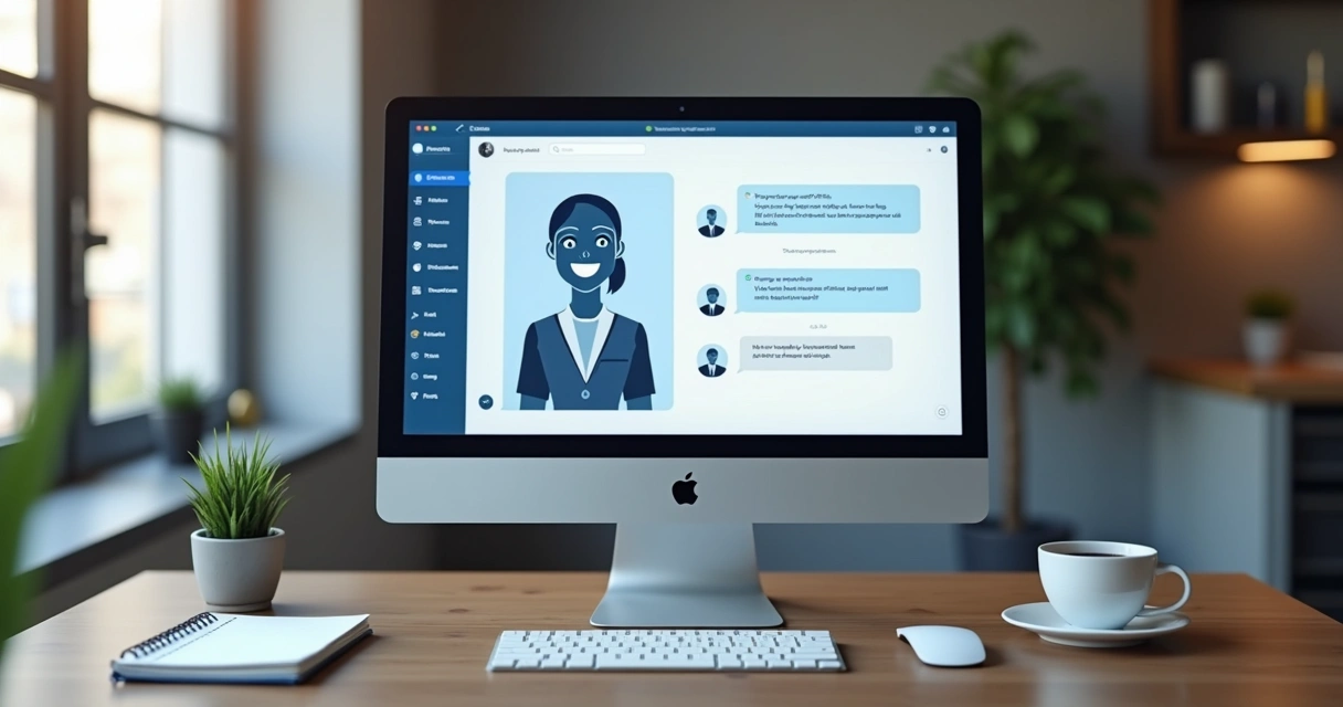 Chatbot auxiliando cliente em tela de computador 