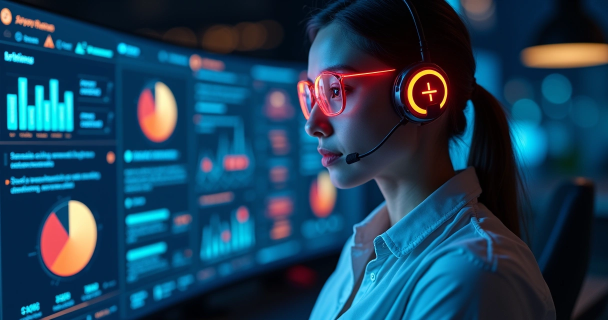 Interface digital com agente virtual interagindo com cliente em tela escura 