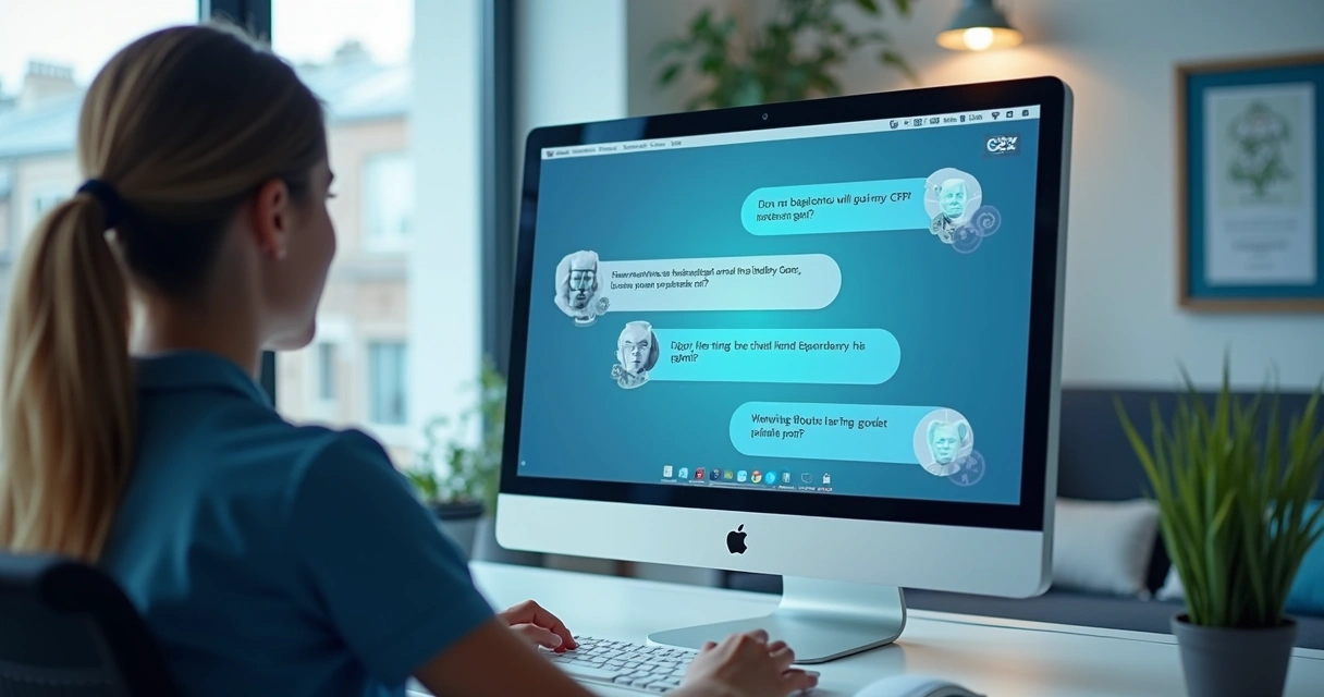 Pessoa usando um chatbot para resolver questões do CPF no computador 