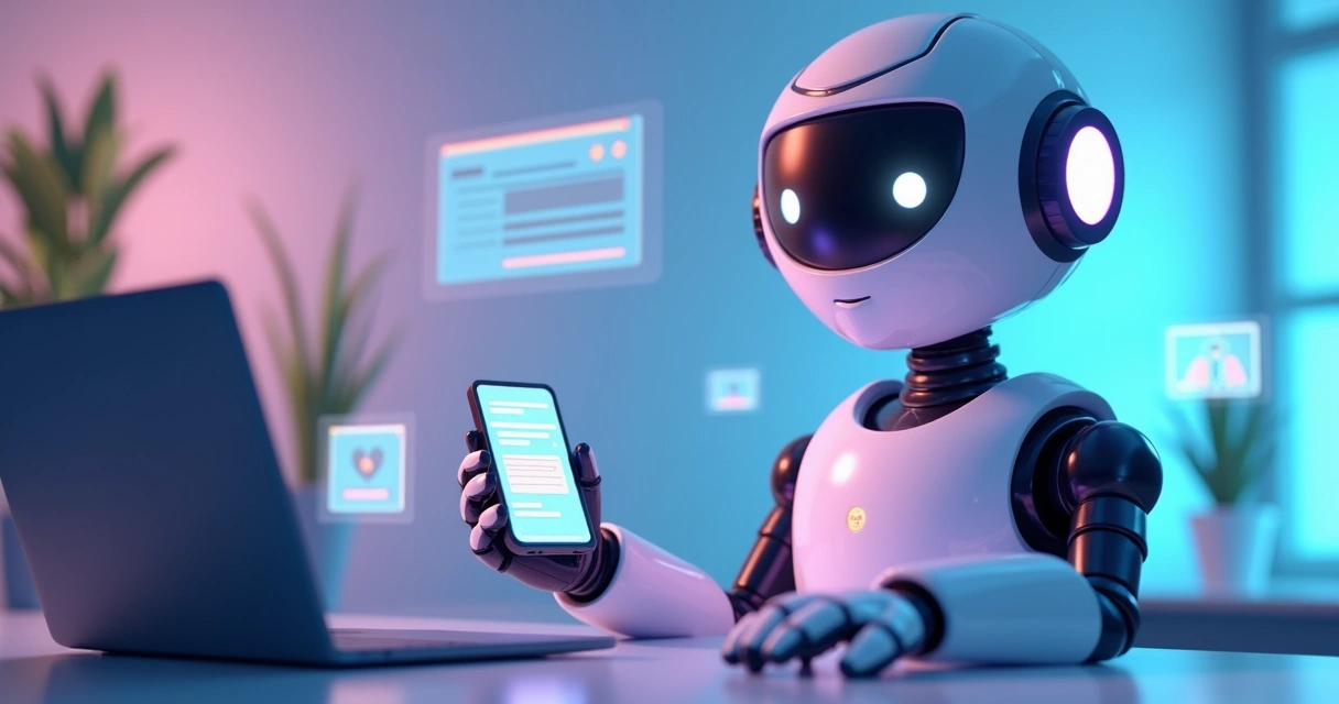 Chatbot simpático atendendo clientes em canais digitais simultaneamente 
