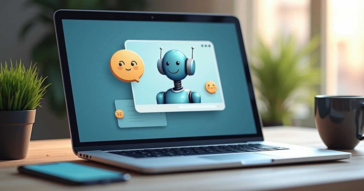 Chatbot digital conversando com cliente pelo notebook