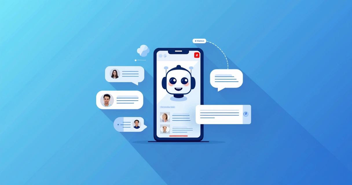 Chatbot de atendimento virtual em interface azul de aplicativo SaaS 