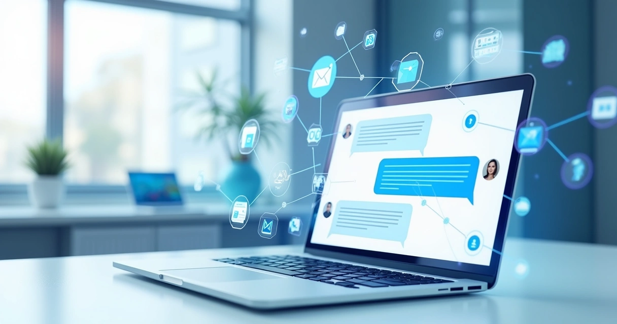 Chatbot conversa com clientes em tela de notebook 