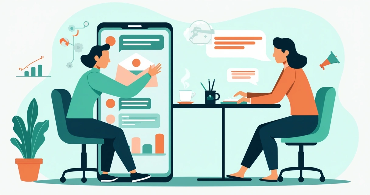 Chatbot de marketing conversando com cliente ao celular, interface amigável