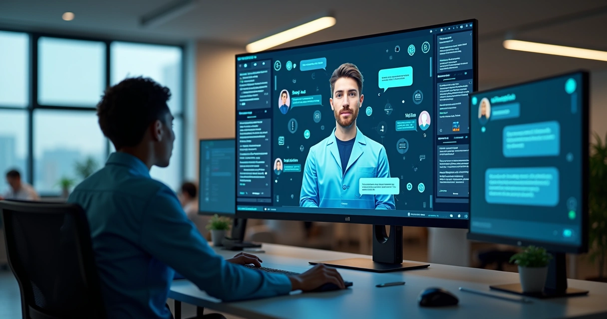Chatbot e agente humano colaborando na central de atendimento 