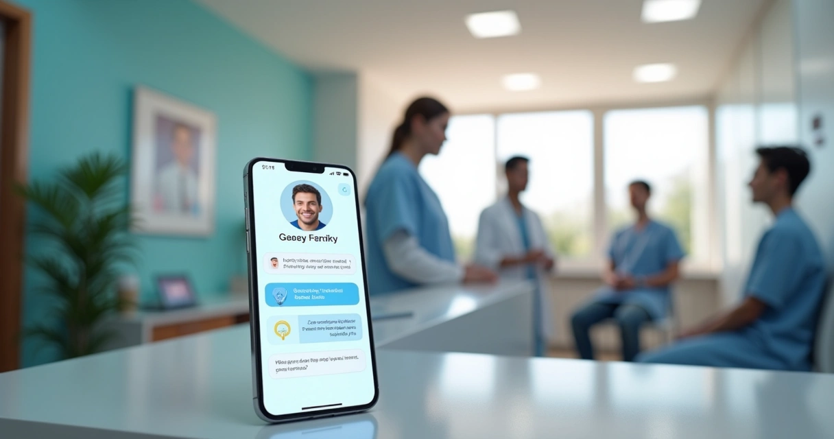 Chatbot na tela do celular faz atendimento automático em clínica moderna 
