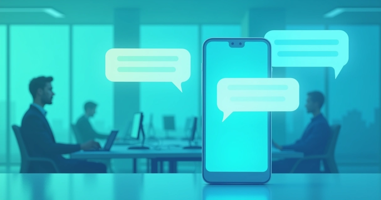 Chatbot em interface digital com mensagens fluindo 