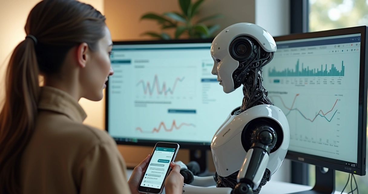 Chatbot conversando com cliente em WhatsApp e computador 