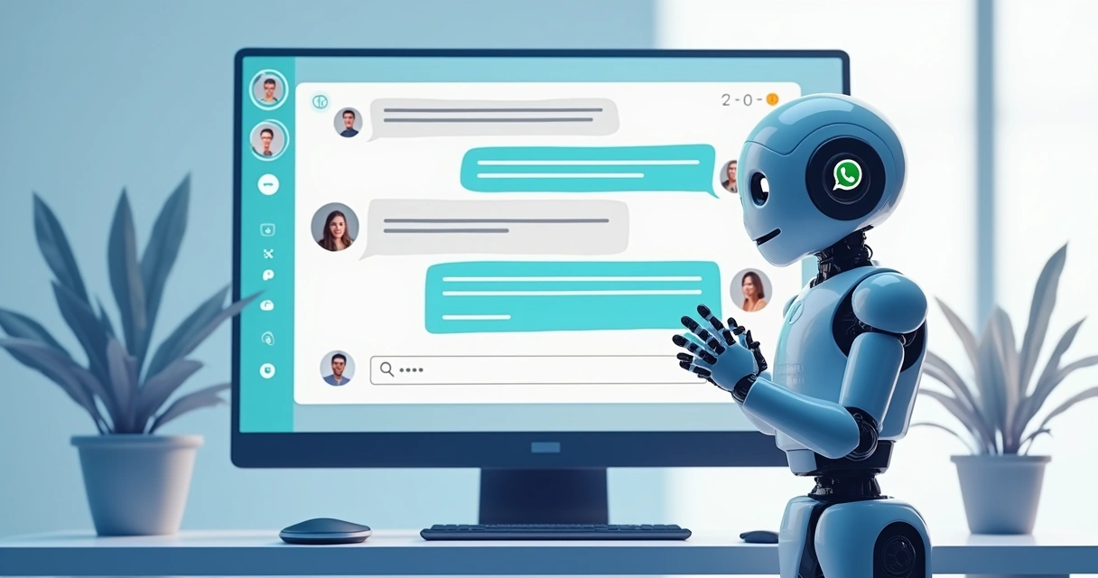 Chatbot atendendo cliente no WhatsApp em interface digital moderna. 